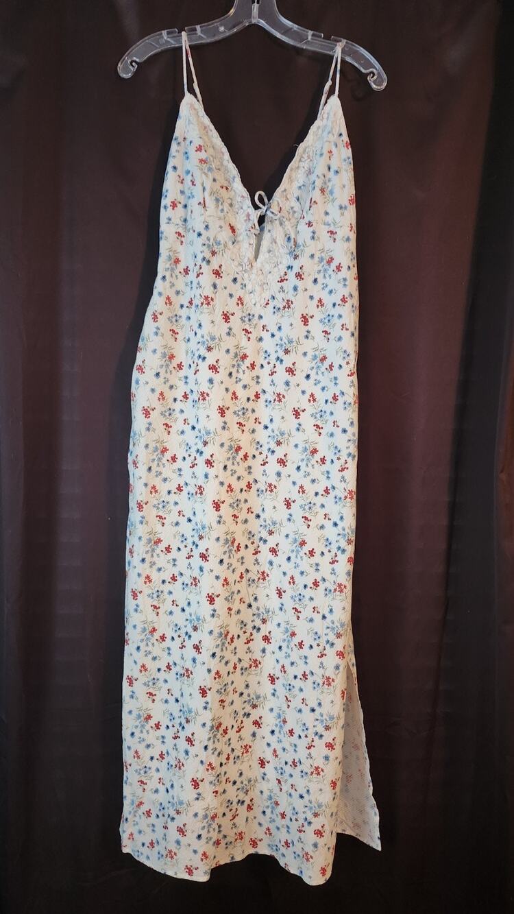 Wild Fable Lace Trim Maxi Empire Waist Dress Cream Floral Red Blue...